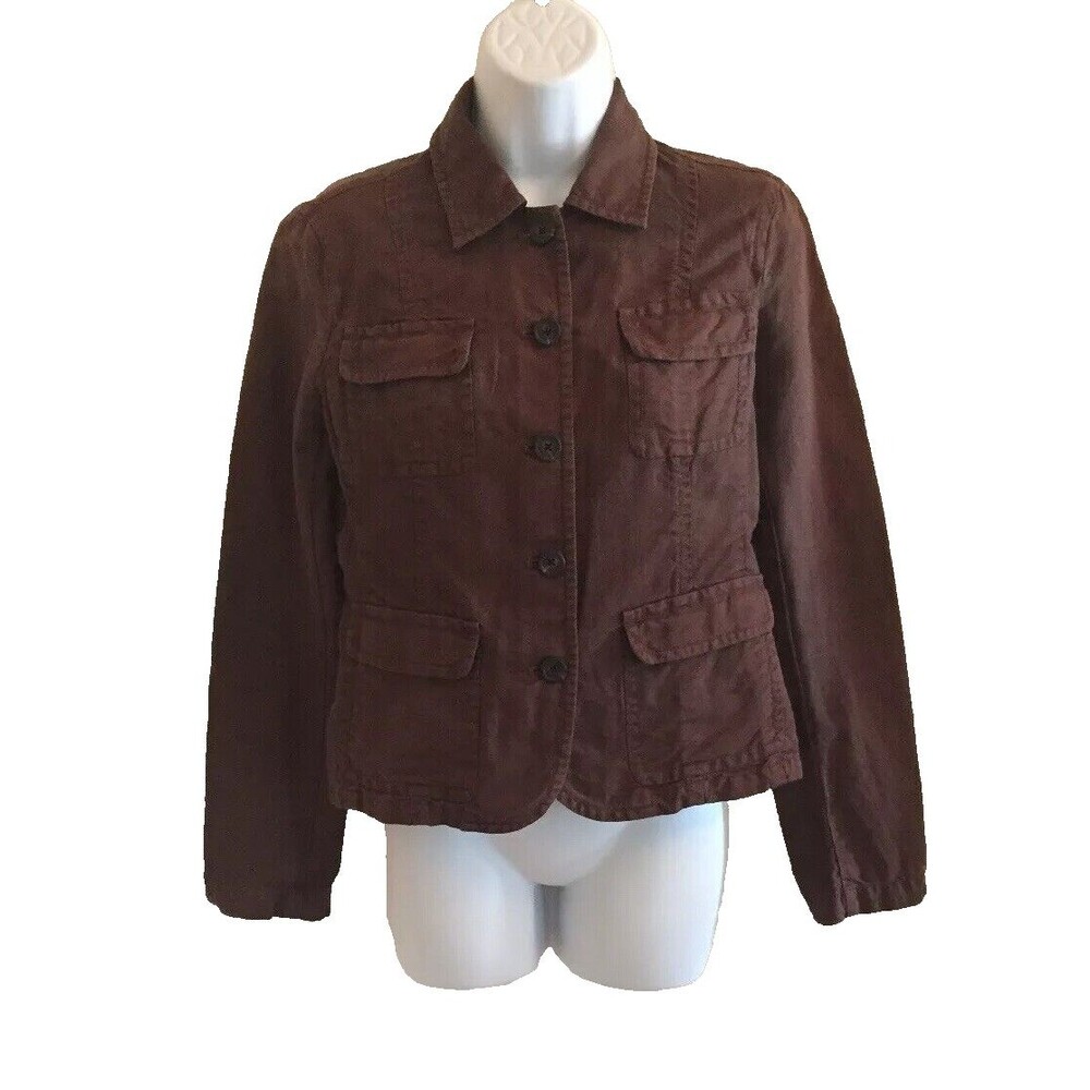 Vintager J. CREW BUTTON UP JACKET Womens Small Brown LINEN BLEND BLAZER Y2K